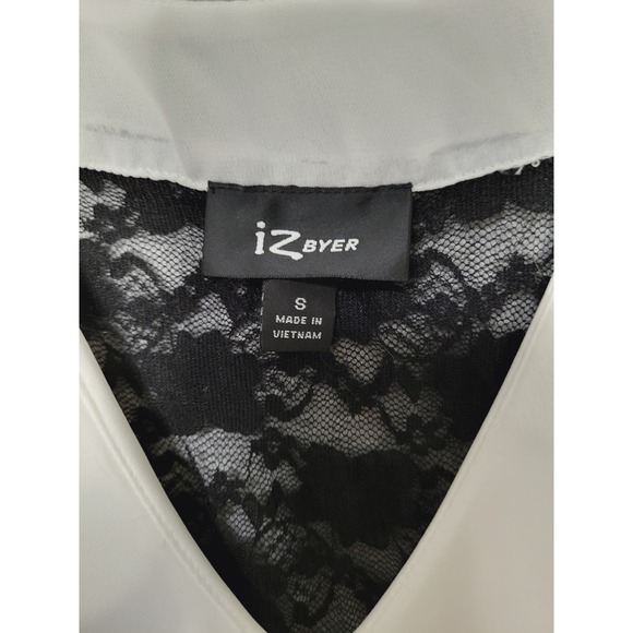 Women's White Ruffle Sleeveless Lined Blouse w/ Black Lace Cutout Small - Picture 3 of 9